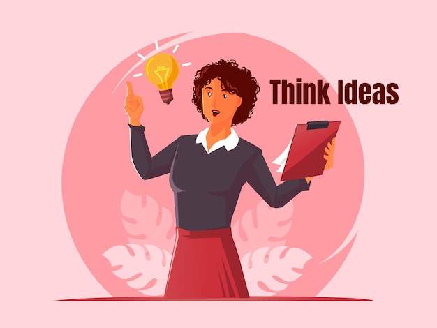 革新性と創造性を備えた新しいアイデアを電球で考えている女性