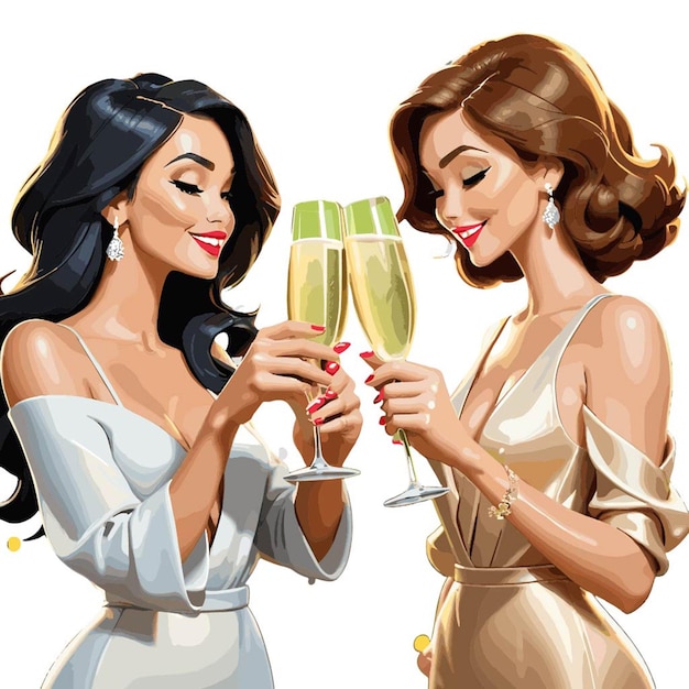 Vector women toasting