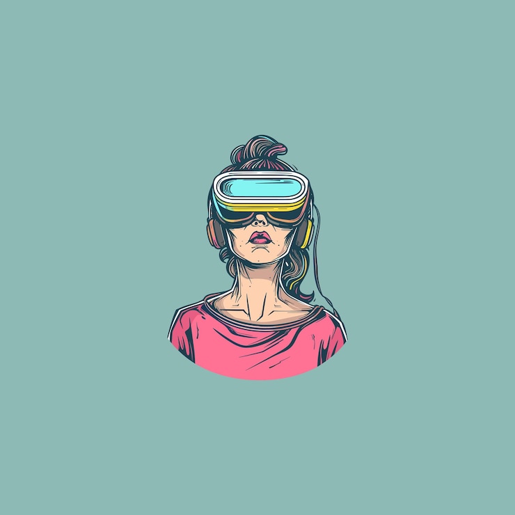 Vector women using vr retro vintage design vector tshirt logo illustration