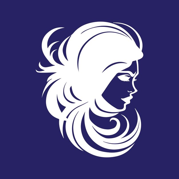 A women vector outline logo on a blue background