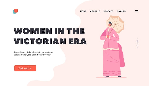 Women in the Victorian Era Landing Page Template Beautiful 19th Century Lady Wear Elegant Gown Umbrella and Hat