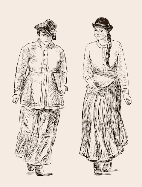 Women in the vintage suits of the sollege students