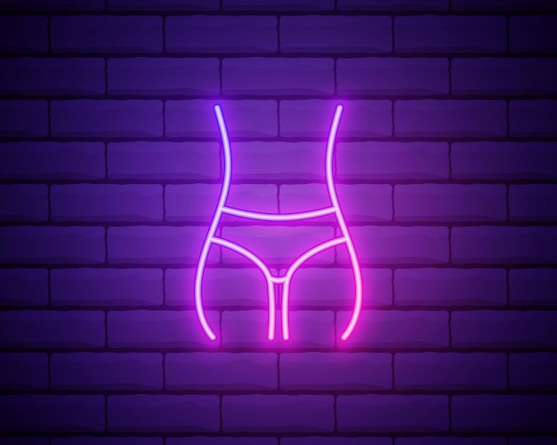 Icona neon linea cintura donna elementi di bellezza e cosmetici icona illustrazione segni e simboli possono essere utilizzati per l'app mobile logo web ui ux su sfondo muro di mattoni