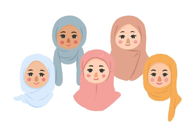 Vettore donne che indossano il personaggio dei cartoni animati di moda hijab