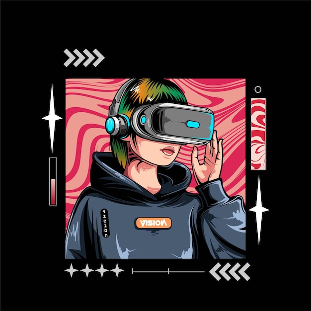 Vector women wearing vr gear