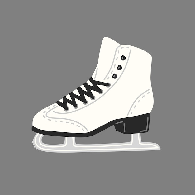 Women white ice skate for figure skating. Vector flat illustration