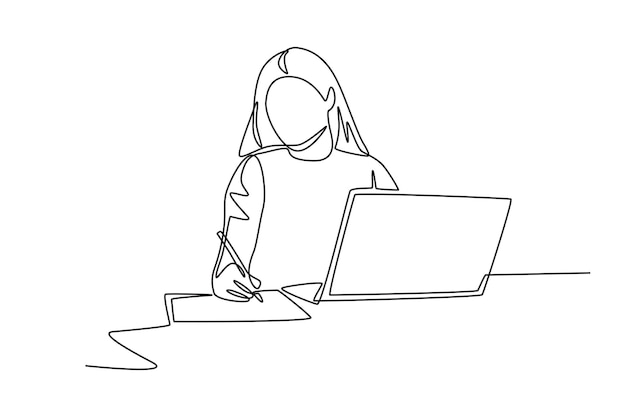 オンライン学習に熱心な女性 オンライン教育コンセプト オンライン絵画