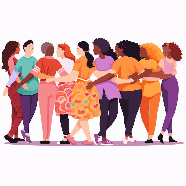 Vector women with different body figures in underwear