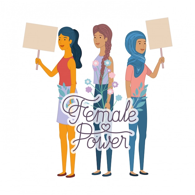 Vector women with label female power character