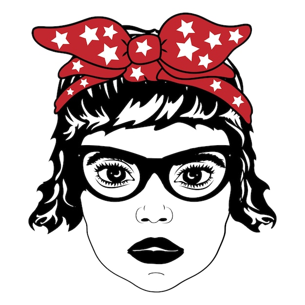 Vector women with messy bun bandana clipart mom life womans face