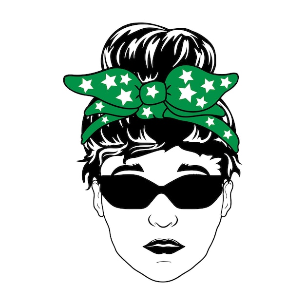 Vector women with messy bun bandana clipart mom life womans face