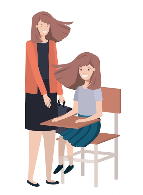 Women with school desk avatar character