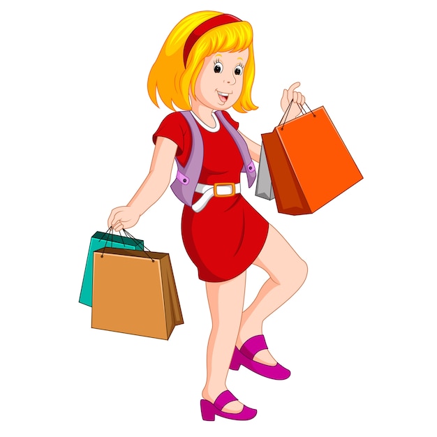 Vector women with shopping bags