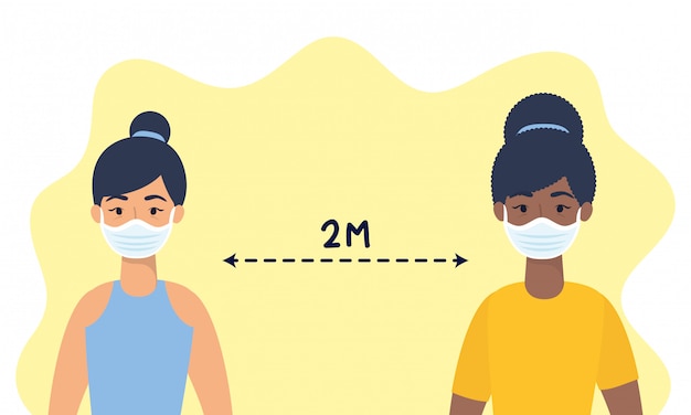 Vector women with social distancing for covid19