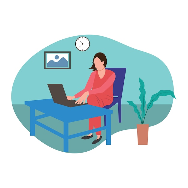 Women work from home illustration