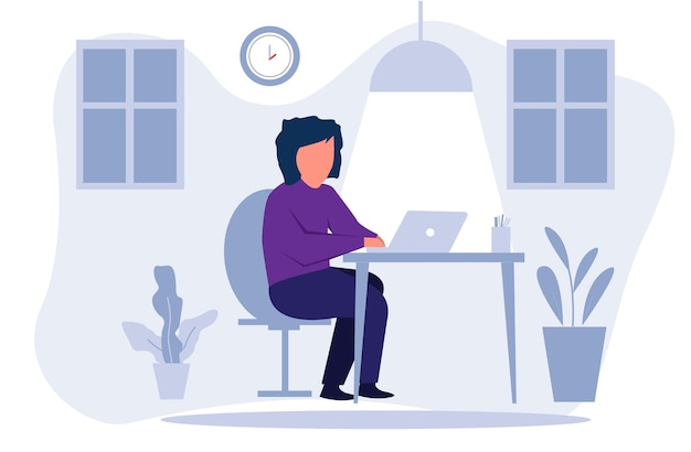 Women work from home in laptop vector illustration