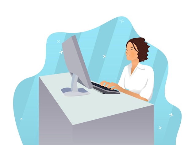 Women working on laptop vector illustration