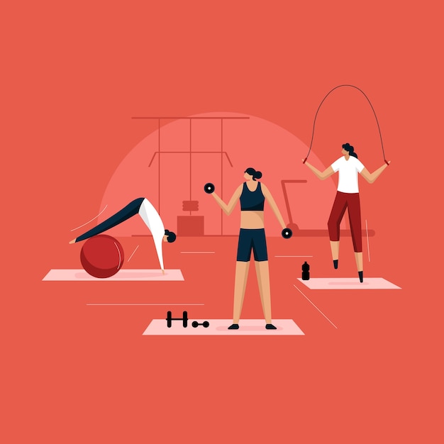 Vector women working out illustration