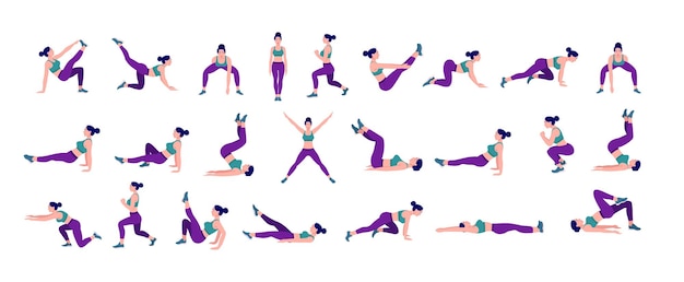 Women Workout Set Women doing fitness and yoga exercises