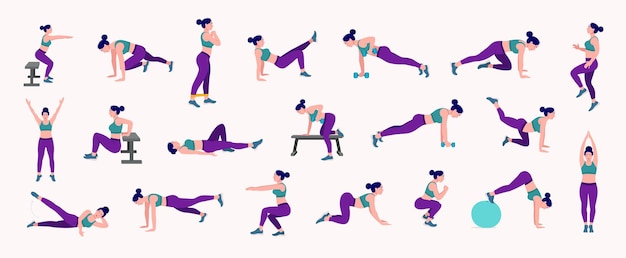 Women Workout Set Women doing fitness and yoga exercises