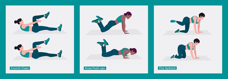 Vector women workout set women doing fitness and yoga exercises