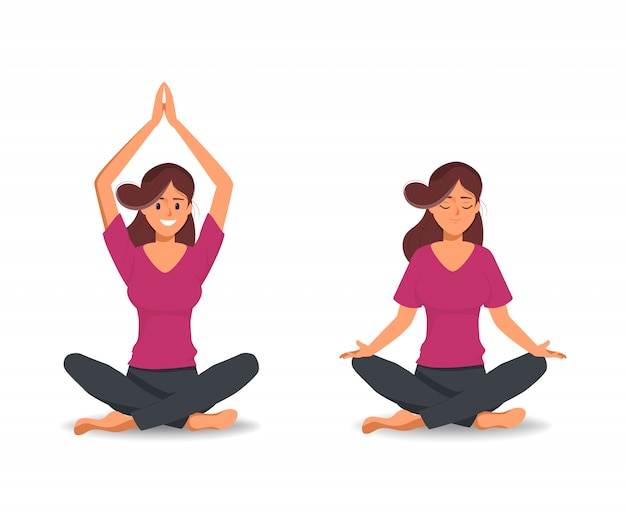 Funny Yoga Woman Character Meditation Stock Vector - Illustration of  female, position: 94950623