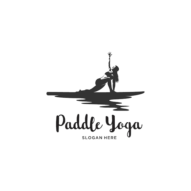 women yoga paddle board logo illustration