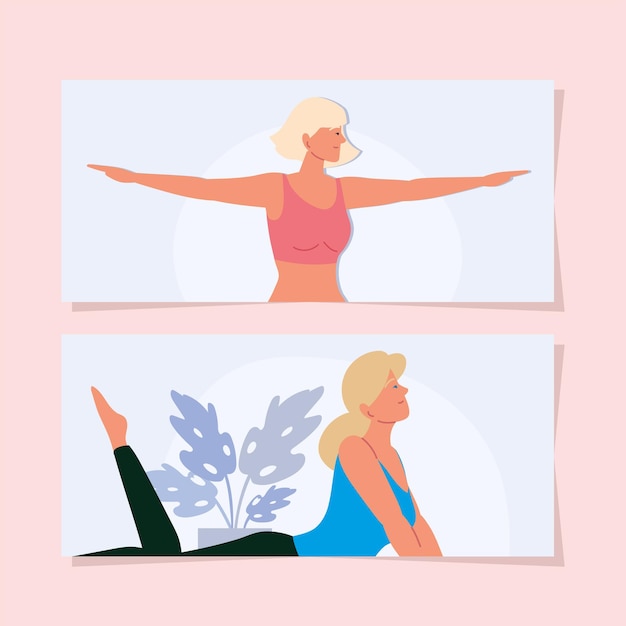 Vector women yoga positions banner