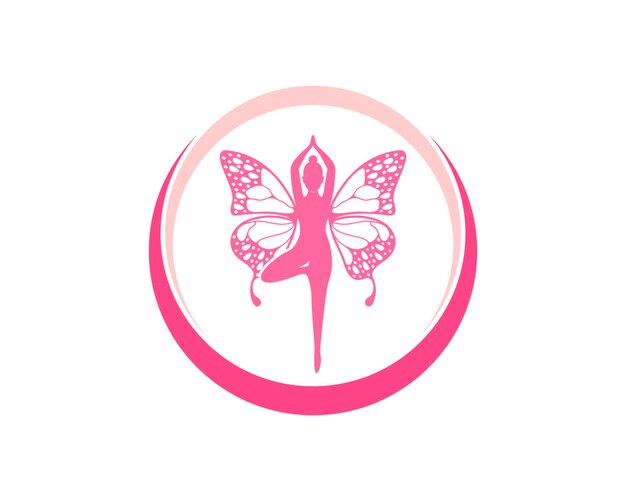 Women yoga with butterfly wings and swoosh