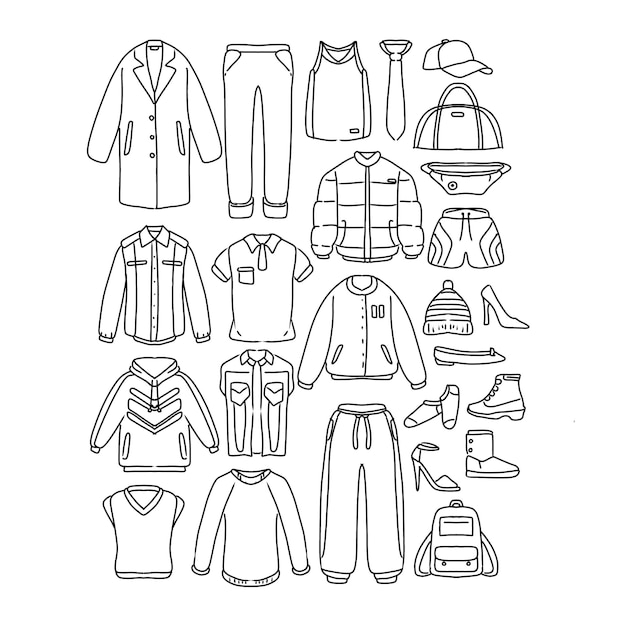Vector women039s clothes and fashion hand drawn doodle illustrations vector set