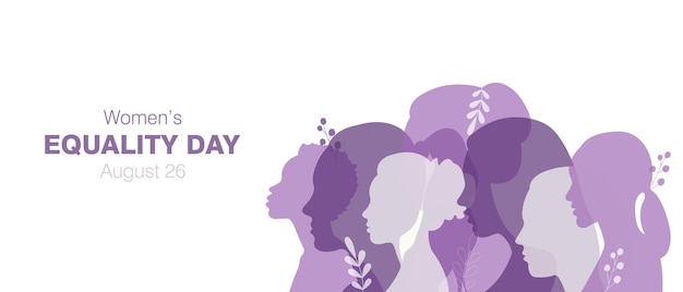 Women039s equality day bannervector illustration with silhouettes of women and space for text