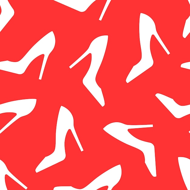 Women039s 靴は赤の背景にシームレスなパターンをベクトル