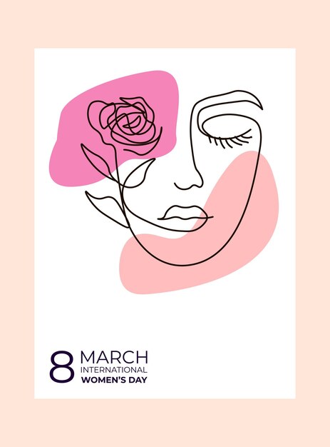 라인 아트 스타일의 여성의 날 축하 카드 현대적 추상적인 라인 미니멀리즘 여성 얼굴 예술 벽 장식 포스트카드 또는 브로셔 커버 디자인을 위해 다양한 모양으로 설정