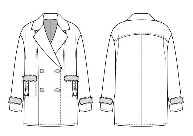 벡터 모피 포켓이 있는 여성용 에비에이터 재킷 코트, 흑백
