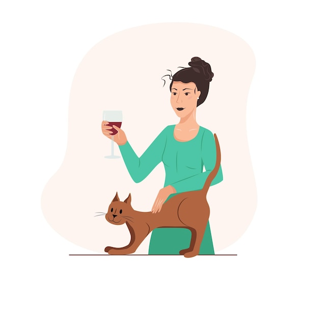 Womens concept flyers gelukkig schattig meisje rust met een kat vrouwelijk dagelijks leven door jonge vrouw concept