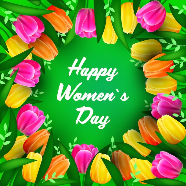 Womens day 8 march holiday celebration banner flyer or greeting card with flowers illustration