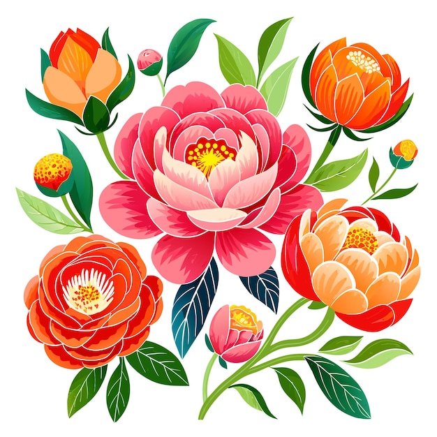 Womens day bouquet of peonies in the glamour style golden glitter watercolor illustration on white background