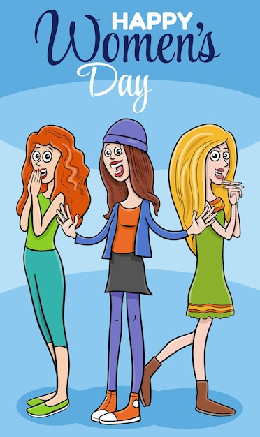 Womens Day design with cartoon women characters