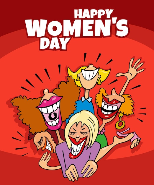 Womens Day design with funny cartoon women at party