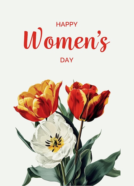 Поздравительная открытка на День женщины с тюльпанами