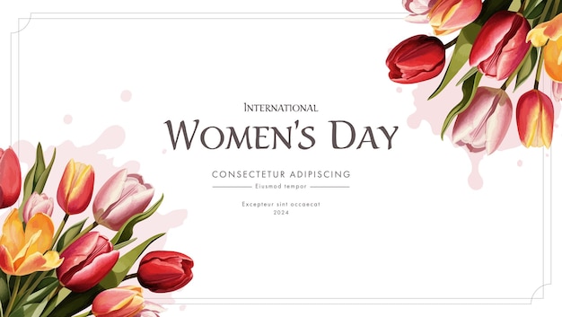 Вектор Поздравительная открытка на день женщины с тюльпанами