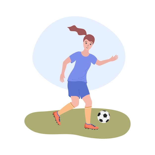 Womens football Female soccer Flat vector illustration of woman playing football Girl player isolated