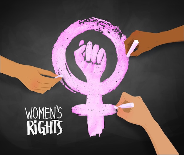 Womens hands drawing Feminism protest symbol