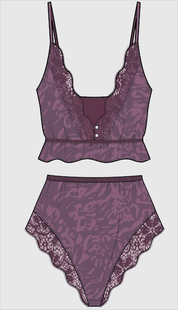 WOMENS LACY TANK AND SHORT MATCHING NIGHTWEAR SET IN EDITABLE VECTOR