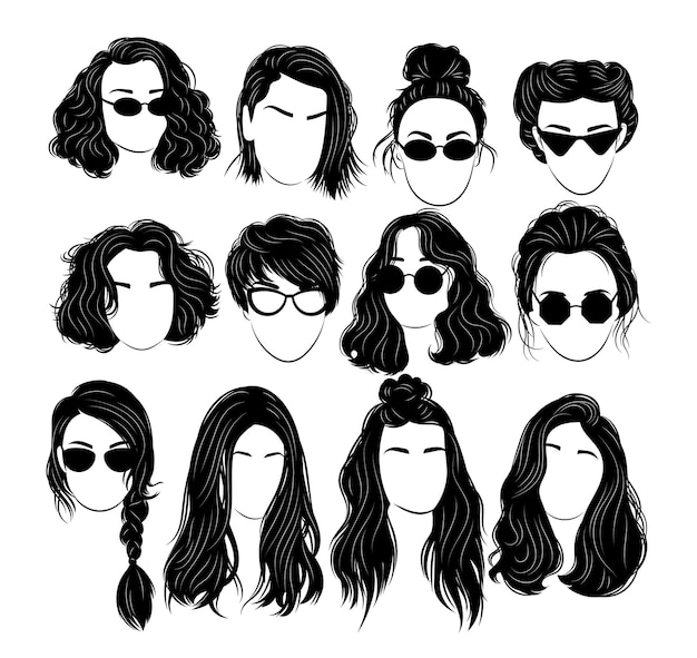 Vector womens modern hairstyle silhouettes vector