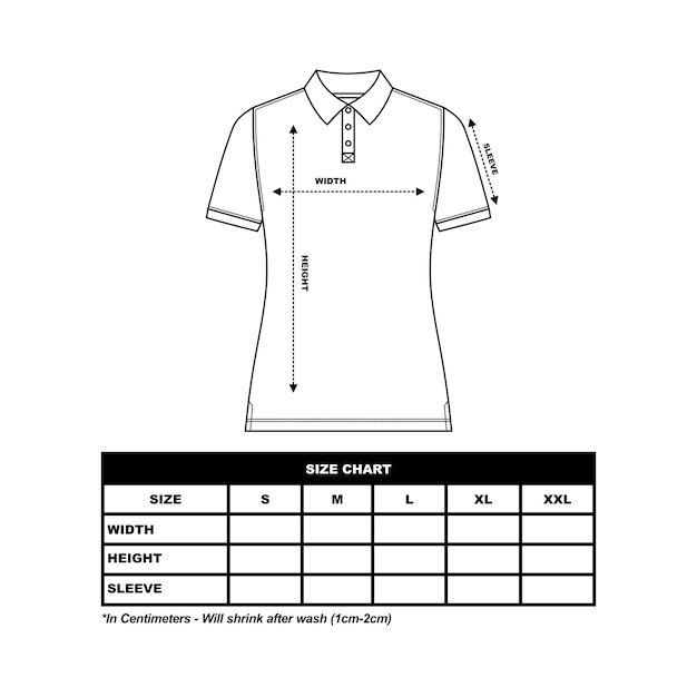 Premium Vector | Womens polo shirt size chart technical drawing fashion ...