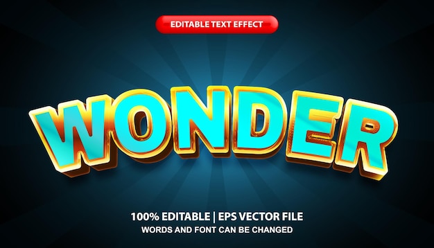 Wonder bewerkbare teksteffectsjabloon, blauw licht verloop met gouden element lettertype-effectstijl