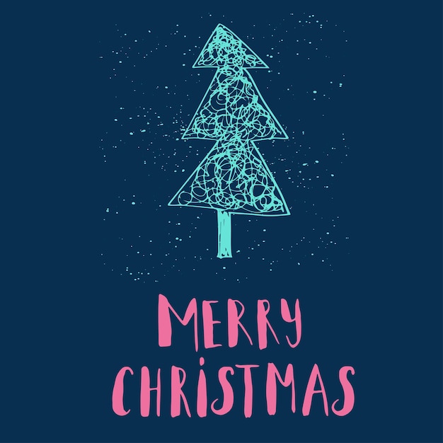 素晴らしくてユニークな手書きのクリスマスの願いは、ホリデーグリーティングカードです。雪とレタリングと木のイラスト。おめでとうカード、バナー、チラシの素晴らしいデザイン要素。