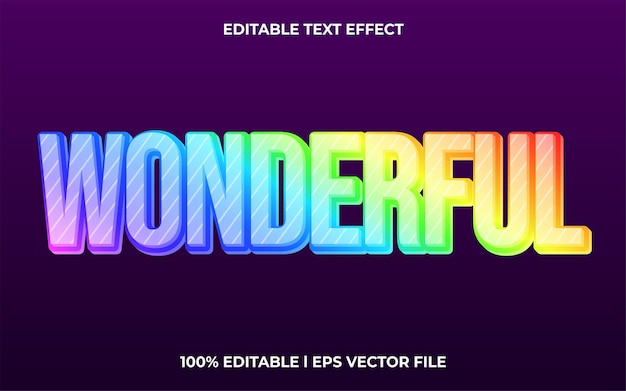 Vector wonderful editable text effect, lettering typography font style, colorful 3d text for tittle