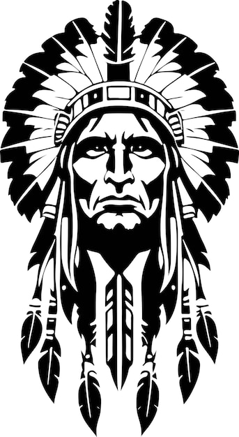 Vettore un meraviglioso e iconico capo dei nativi americani in un'illustrazione vettoriale in bianco e nero adatta per il logo